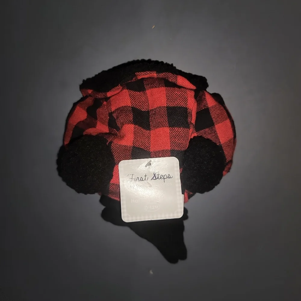 NWT | OS (Baby) | First Steps Buffalo Plaid Fleece Hat & Mittens Set